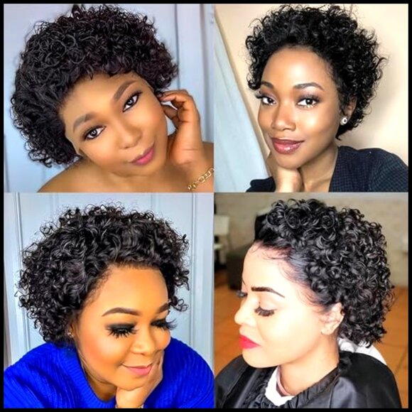 Short Curly Lace Front Human Hair Wig Pixie Bob Retro Chic Glueless main image 5